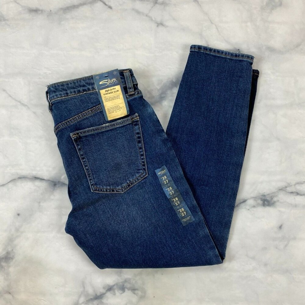 Silver Vintage Ankle Slim Jeans Size 28 Womens Indigo Tuxedo Side Stripe Tapered - Picture 2 of 12